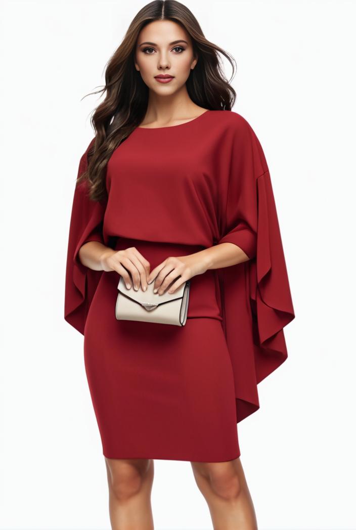plus size solid round neck 3 4 sleeve cape midi dress women s plus elegant slight stretch cape midi dress 104273