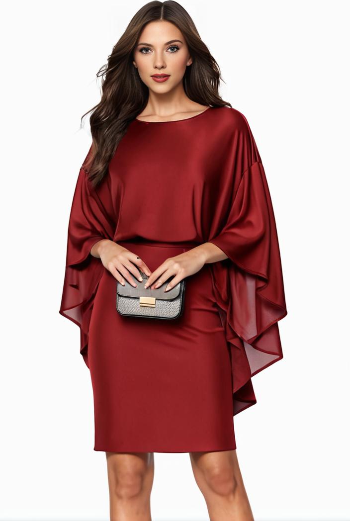plus size solid round neck 3 4 sleeve cape midi dress women s plus elegant slight stretch cape midi dress 104274