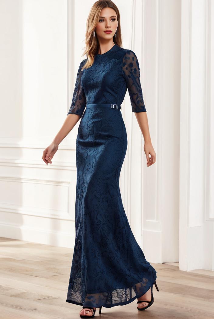3 4 sleeve bodycon plunging back sequin evening dress 126054