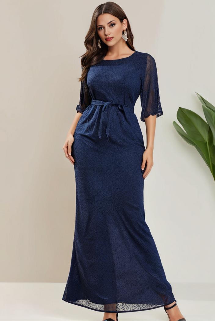3 4 sleeve bodycon plunging back sequin evening dress 126066