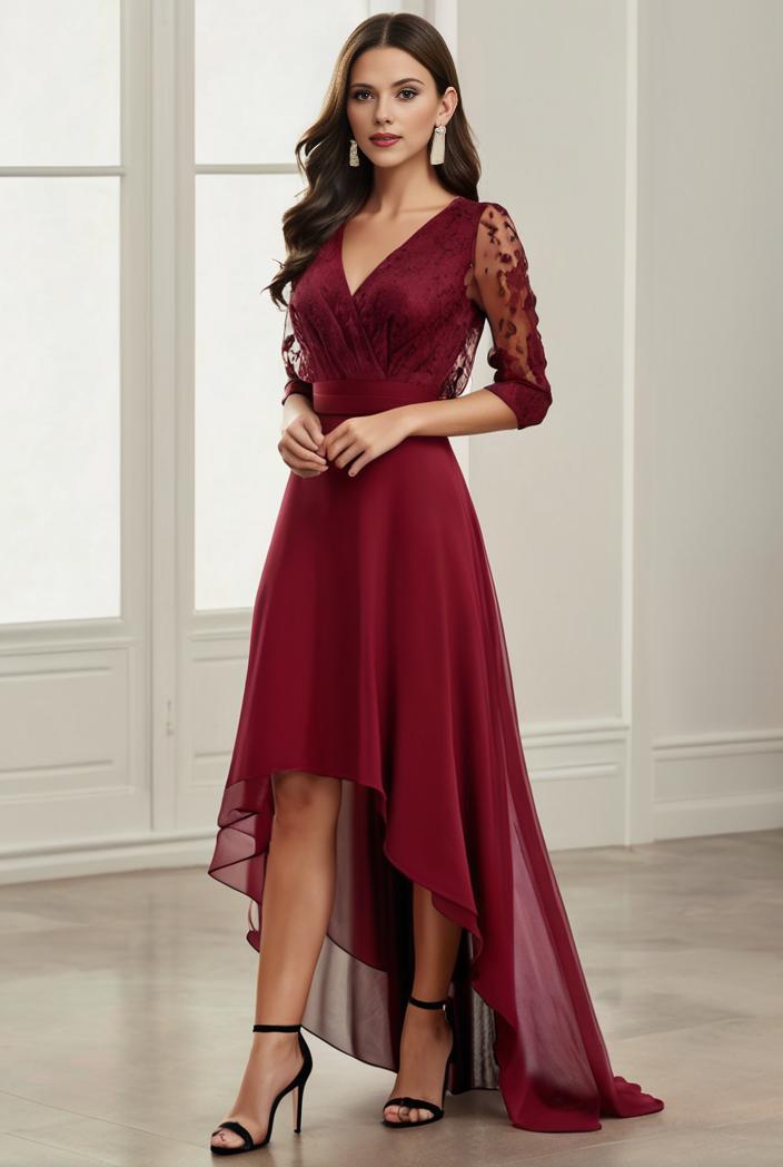 3 4 sleeve sheer sequin stripe high low hem evening dress 126118