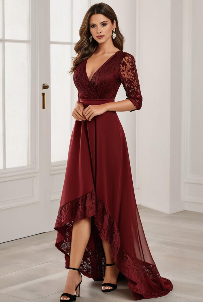 3 4 sleeve sheer sequin stripe high low hem evening dress 126119