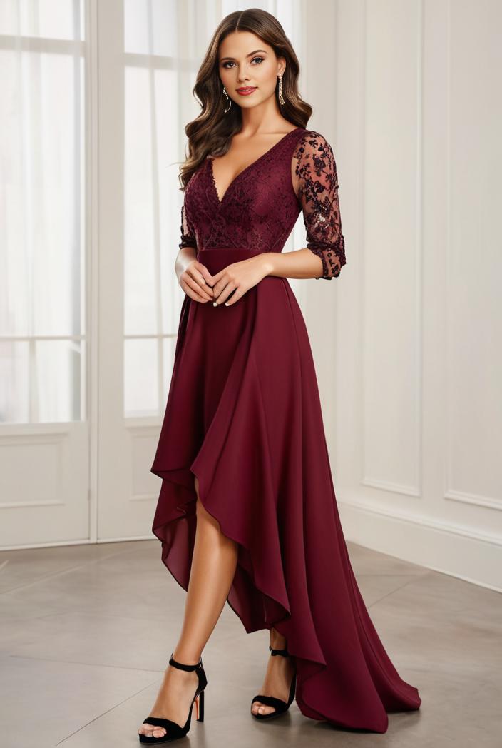 3 4 sleeve sheer sequin stripe high low hem evening dress 126120