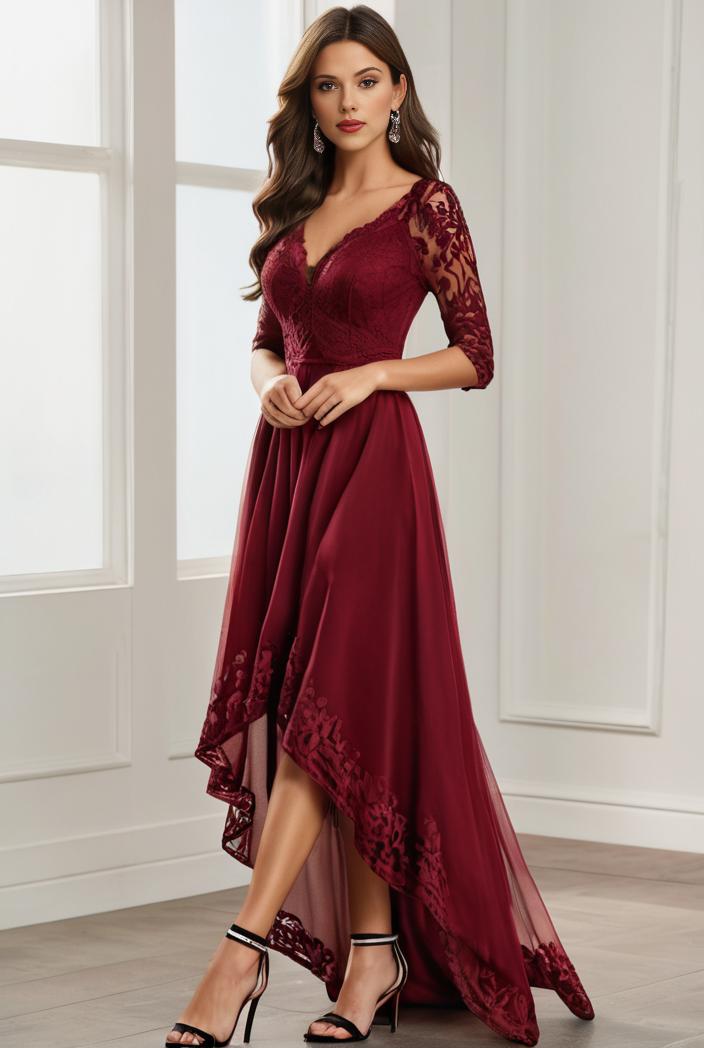 3 4 sleeve sheer sequin stripe high low hem evening dress 126122