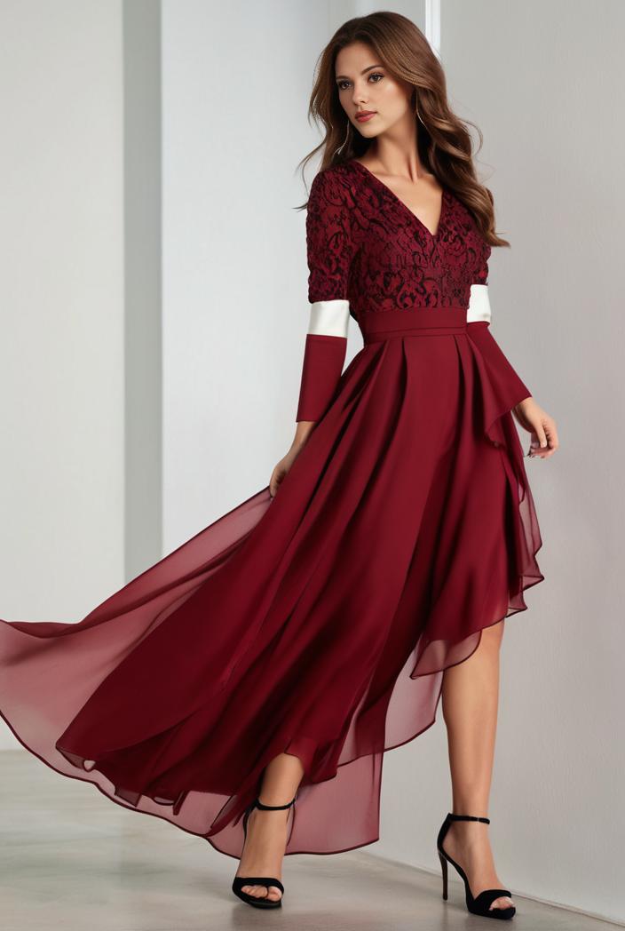 3 4 sleeve sheer sequin stripe high low hem evening dress 126123