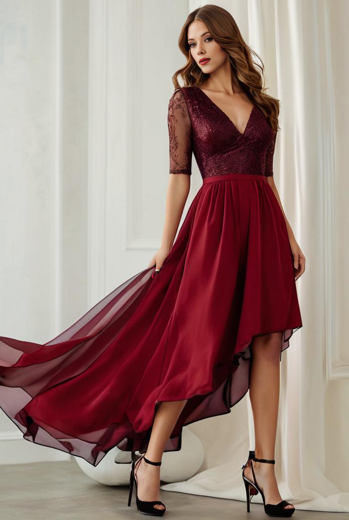 3 4 sleeve sheer sequin stripe high low hem evening dress 126124