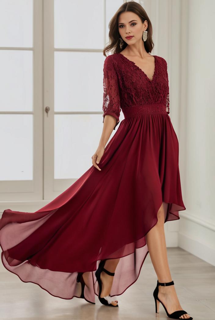 3 4 sleeve sheer sequin stripe high low hem evening dress 126154