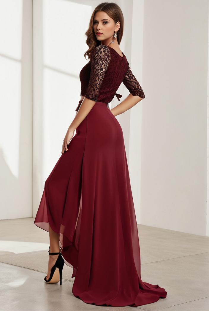 3 4 sleeve sheer sequin stripe high low hem evening dress 126158