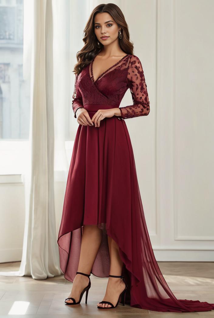 3 4 sleeve sheer sequin stripe high low hem evening dress 121157