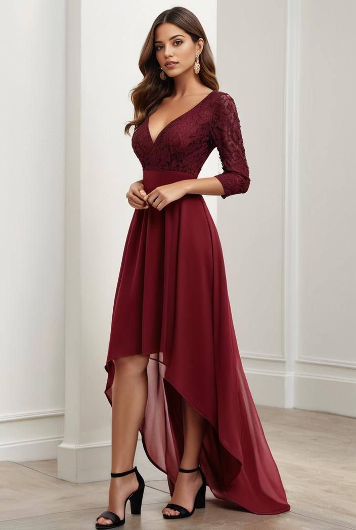 3 4 sleeve sheer sequin stripe high low hem evening dress 121159