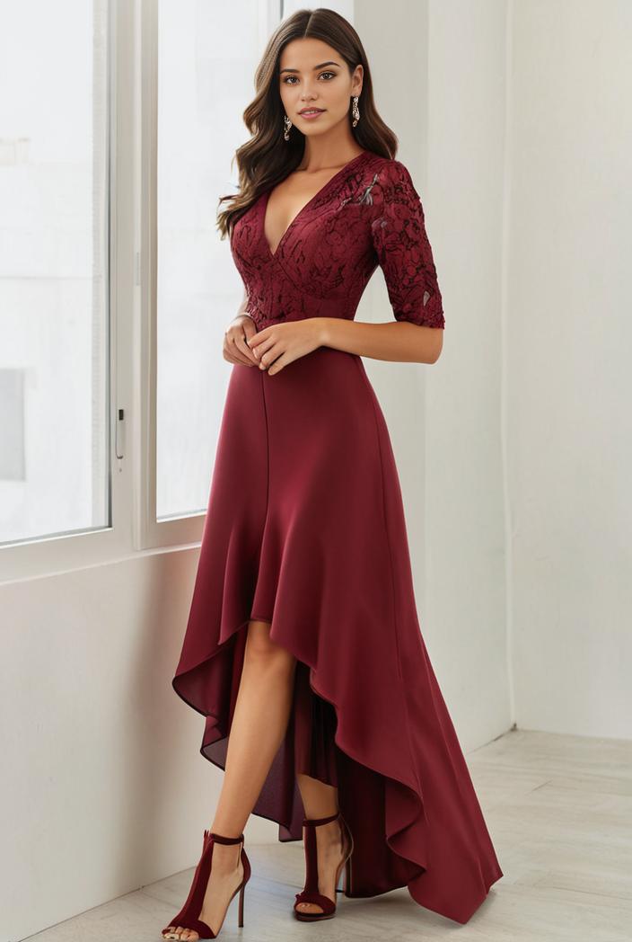 3 4 sleeve sheer sequin stripe high low hem evening dress 121163