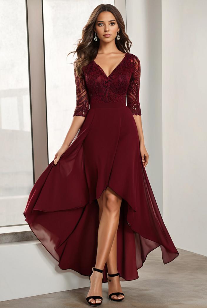 3 4 sleeve sheer sequin stripe high low hem evening dress 121172