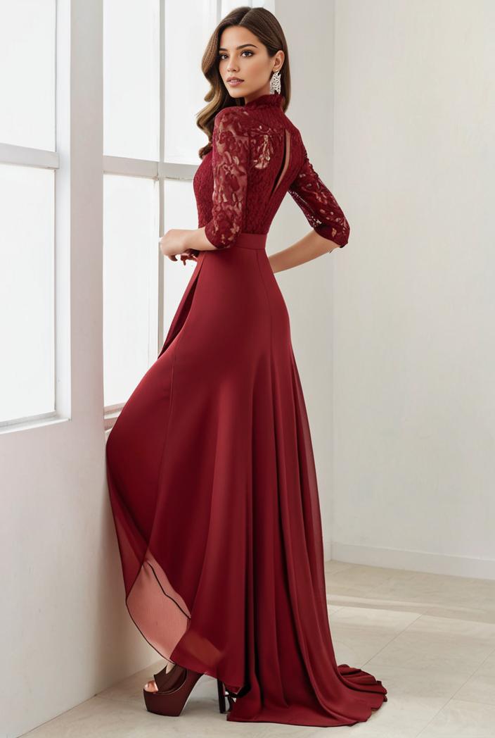 3 4 sleeve sheer sequin stripe high low hem evening dress 121186