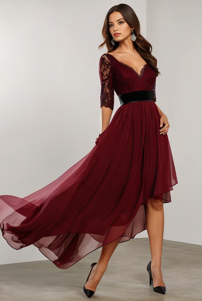3 4 sleeve sheer sequin stripe high low hem evening dress 121190