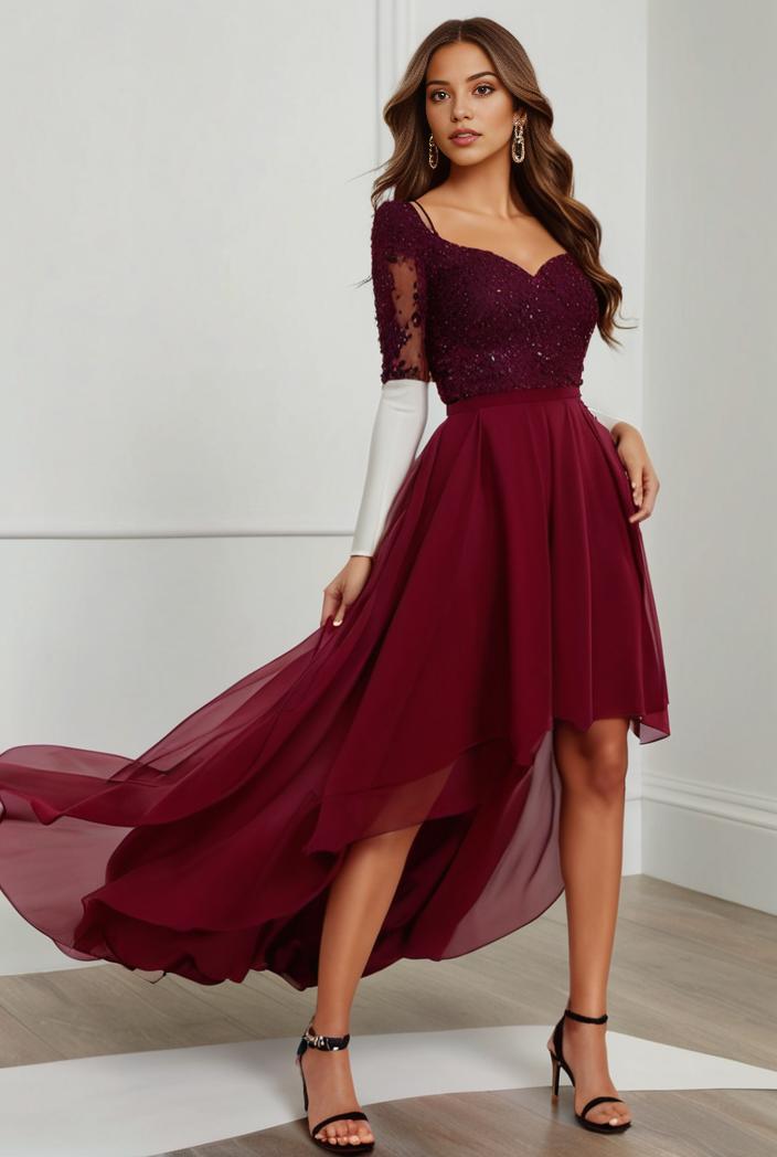 3 4 sleeve sheer sequin stripe high low hem evening dress 121188