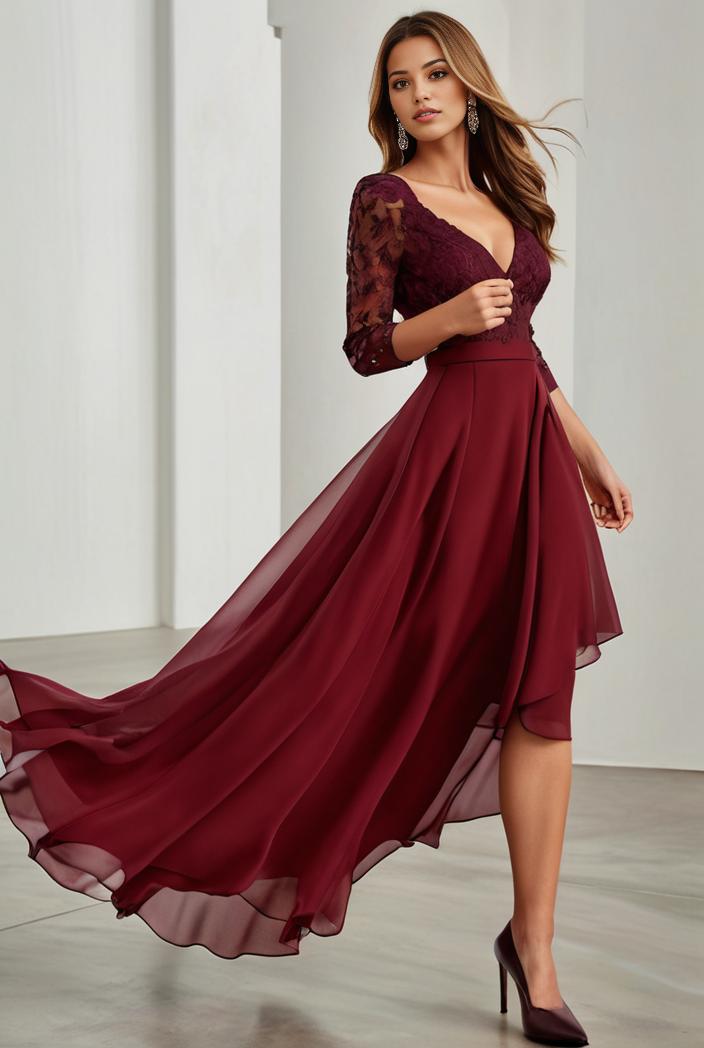 3 4 sleeve sheer sequin stripe high low hem evening dress 121193