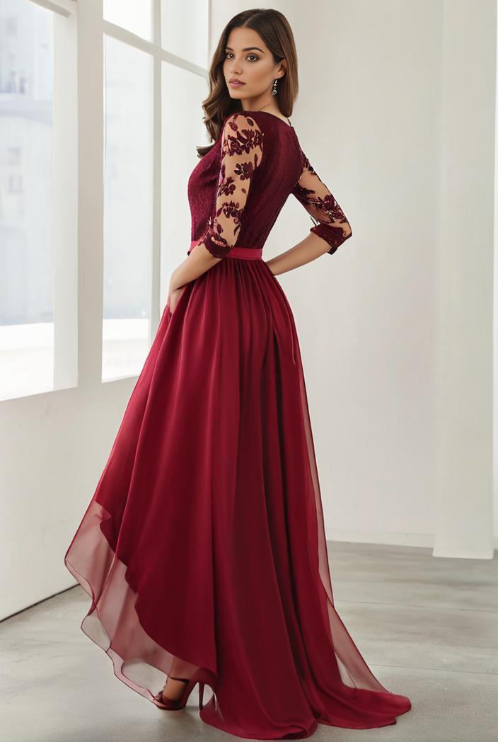 3 4 sleeve sheer sequin stripe high low hem evening dress 121196