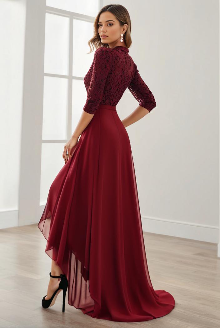 3 4 sleeve sheer sequin stripe high low hem evening dress 121198