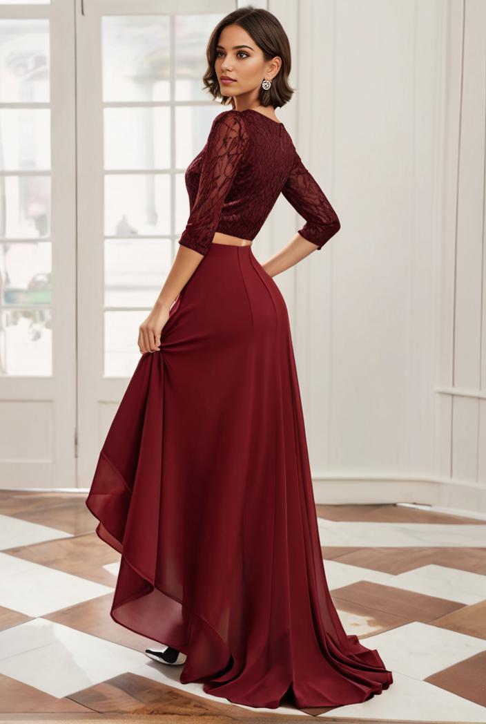 3 4 sleeve sheer sequin stripe high low hem evening dress 121199