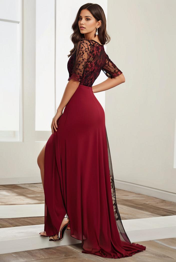 3 4 sleeve sheer sequin stripe high low hem evening dress 121200