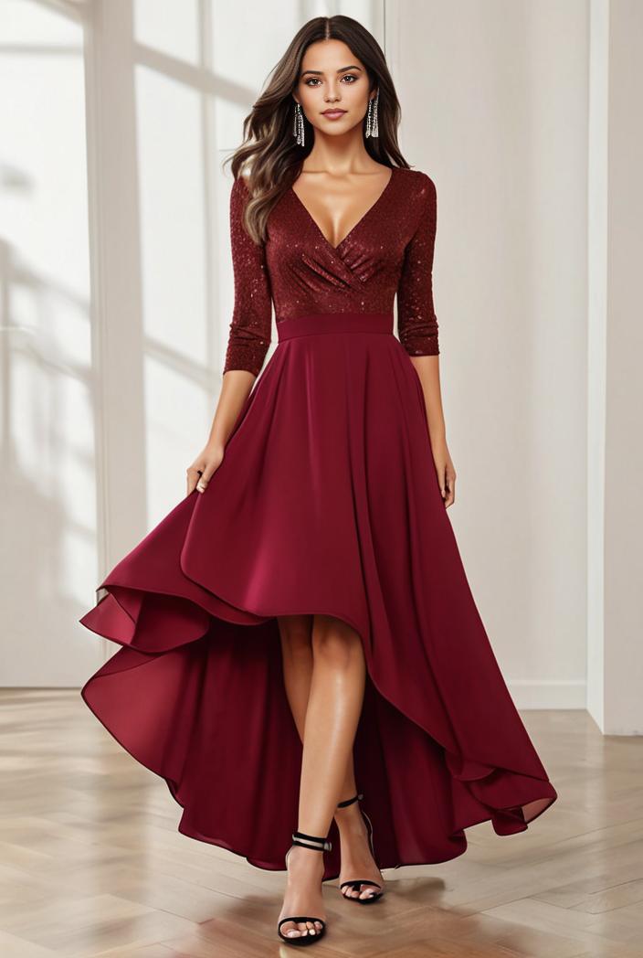 3 4 sleeve sheer sequin stripe high low hem evening dress 121217