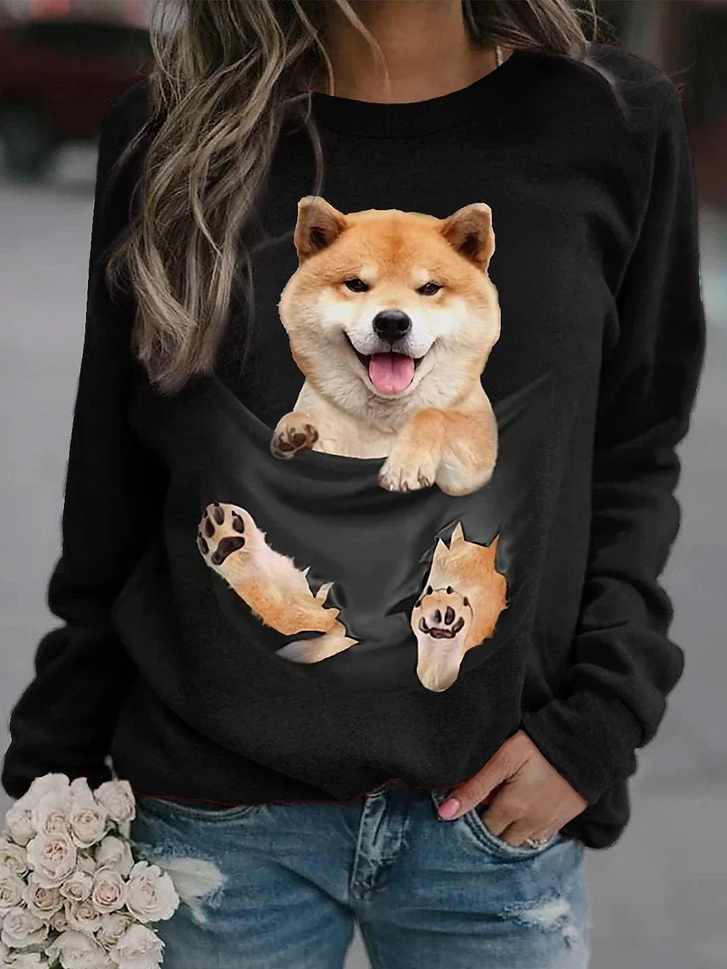 3D Print Dog Sweatshirt Pullover for Women