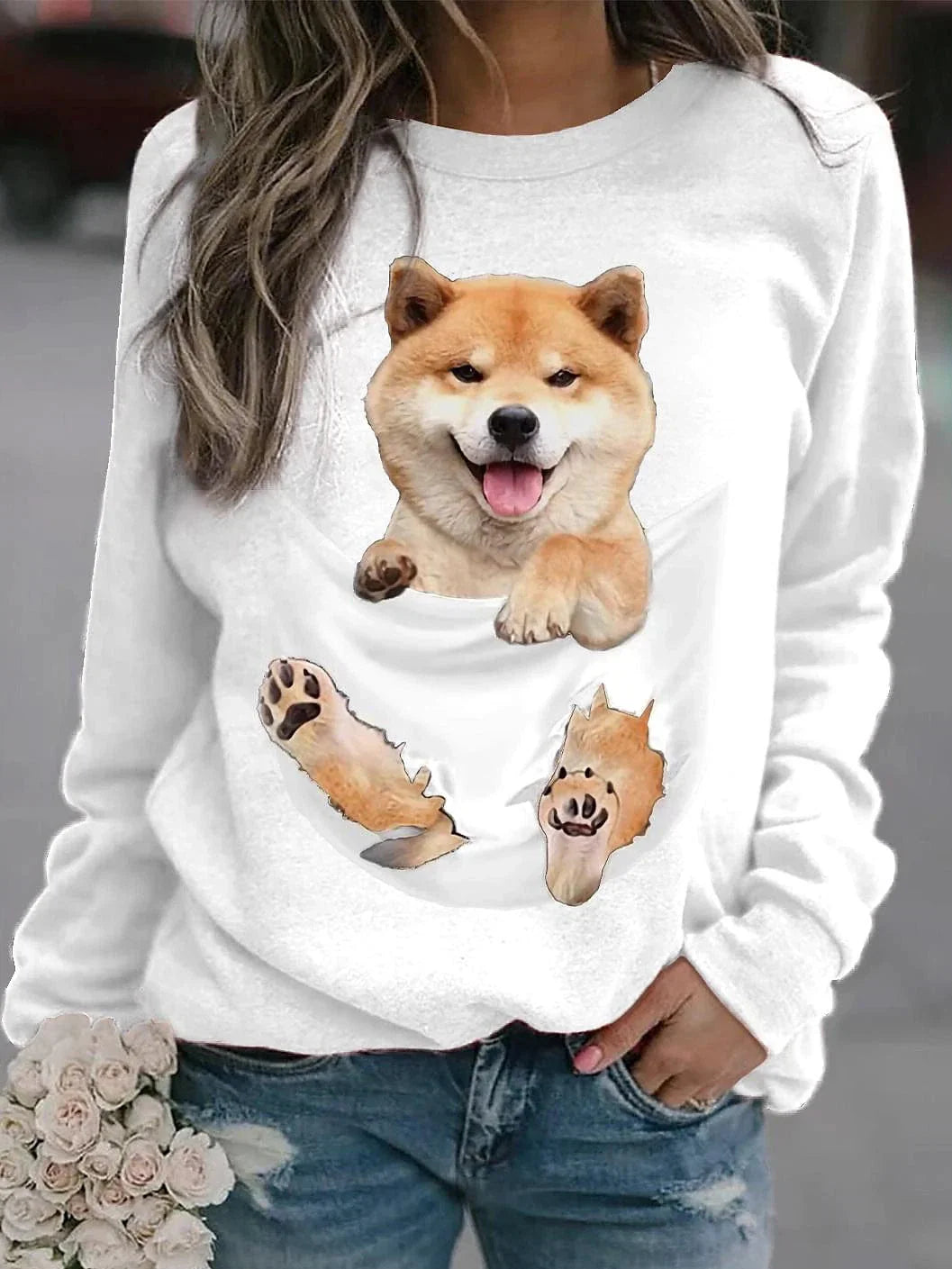 3D Print Dog Sweatshirt Pullover for Women
