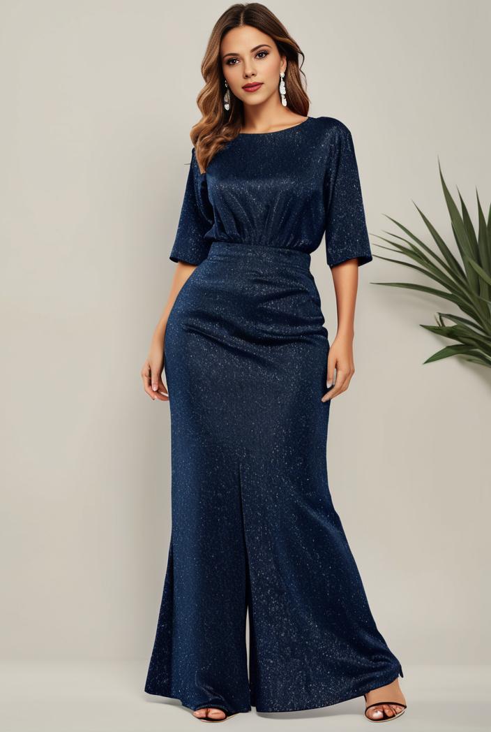 3 4 sleeve bodycon plunging back sequin evening dress 107590