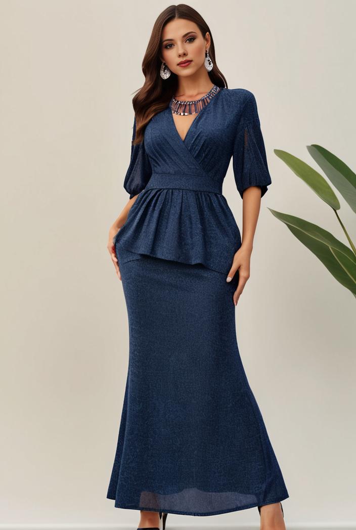 3 4 sleeve bodycon plunging back sequin evening dress 107591