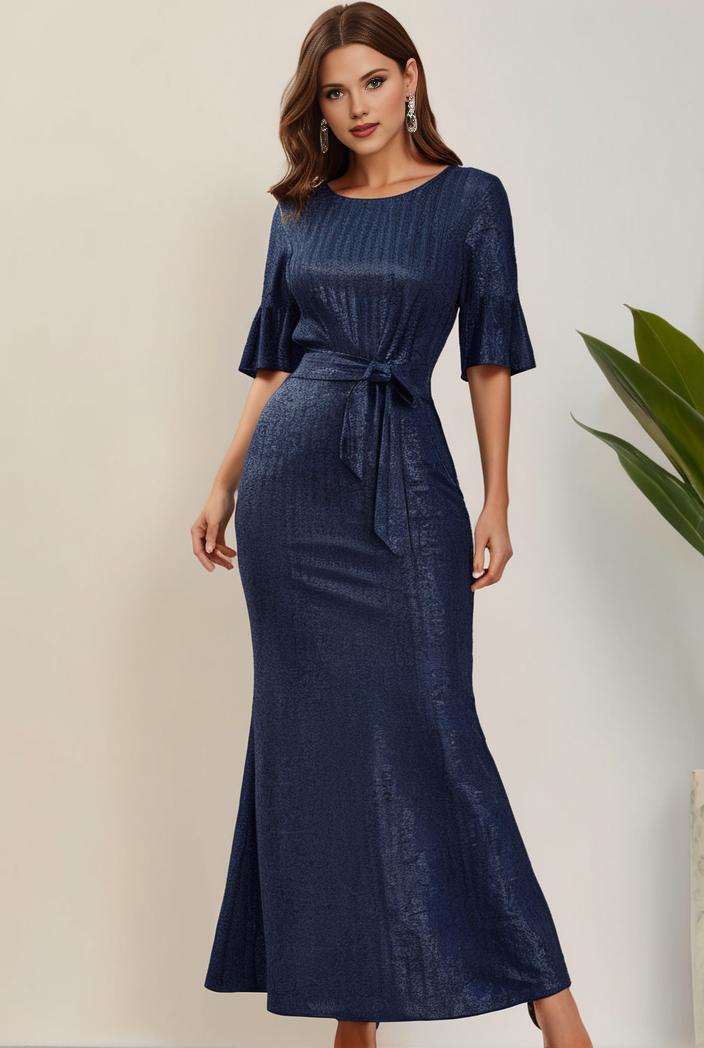 3 4 sleeve bodycon plunging back sequin evening dress 107592