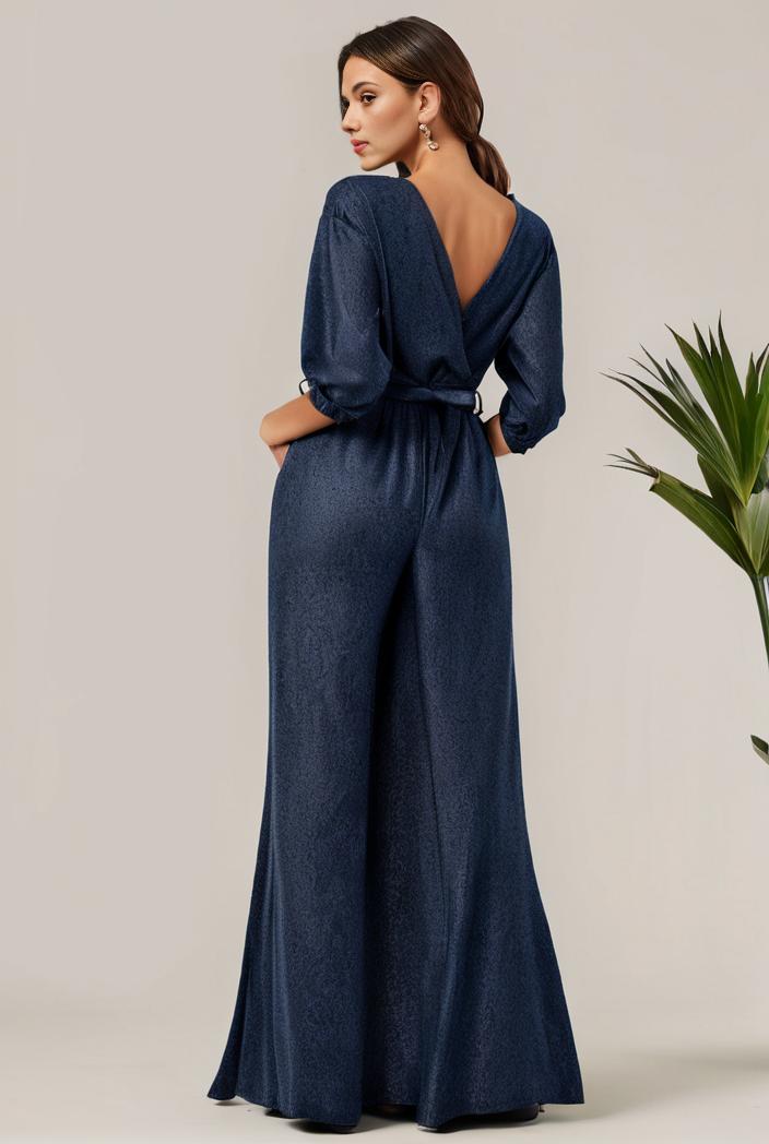 3 4 sleeve bodycon plunging back sequin evening dress 107605