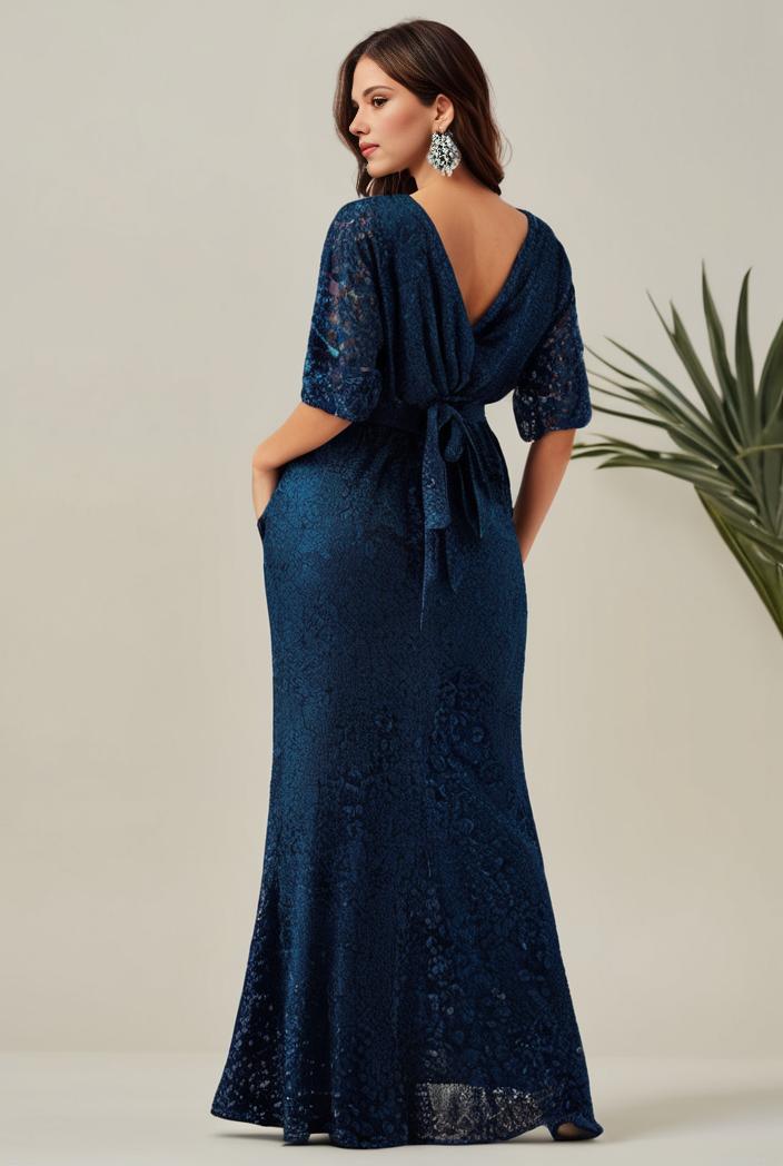 3 4 sleeve bodycon plunging back sequin evening dress 107606