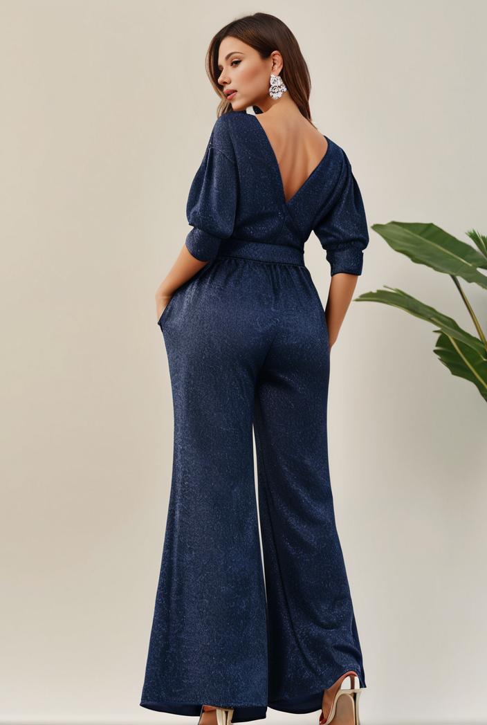 3 4 sleeve bodycon plunging back sequin evening dress 107607