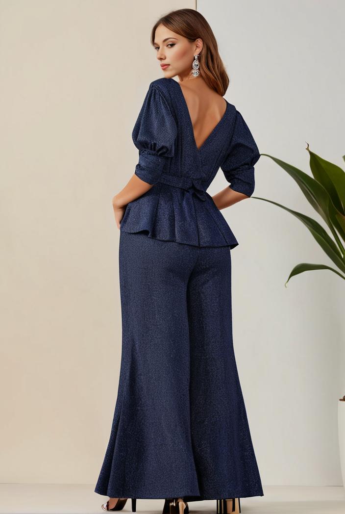 3 4 sleeve bodycon plunging back sequin evening dress 107608