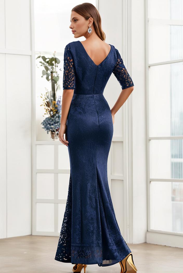 3 4 sleeve bodycon plunging back sequin evening dress 107615