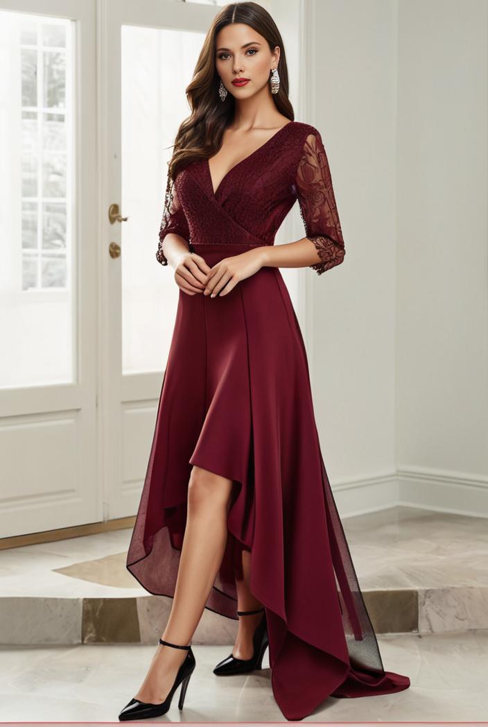3 4 sleeve sheer sequin stripe high low hem evening dress 107634