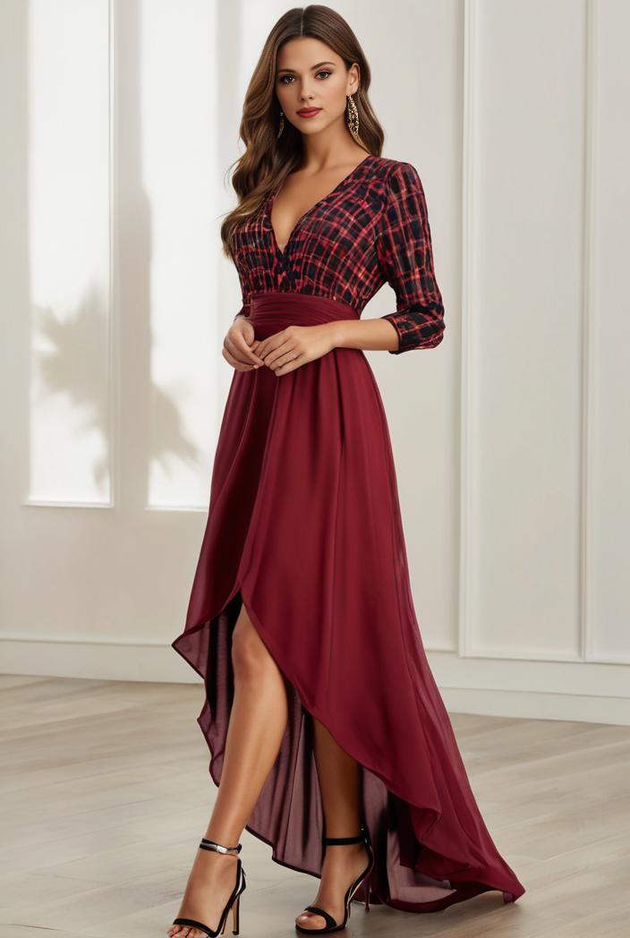 3 4 sleeve sheer sequin stripe high low hem evening dress 107635