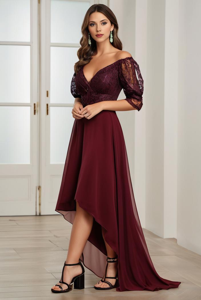 3 4 sleeve sheer sequin stripe high low hem evening dress 107638