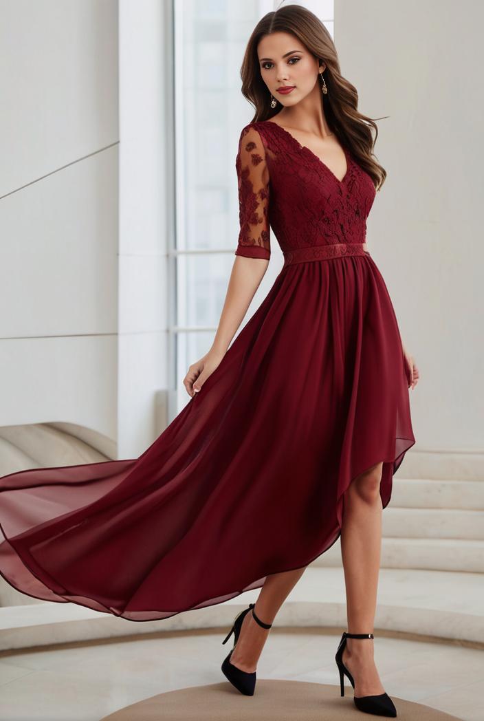 3 4 sleeve sheer sequin stripe high low hem evening dress 107641