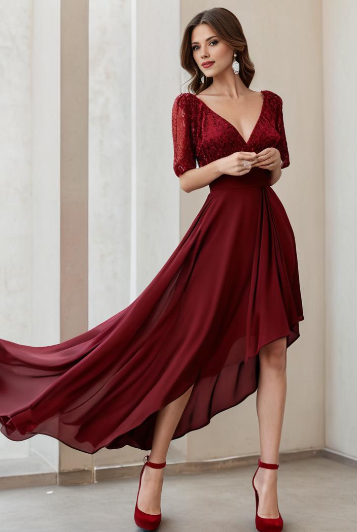 3 4 sleeve sheer sequin stripe high low hem evening dress 107647