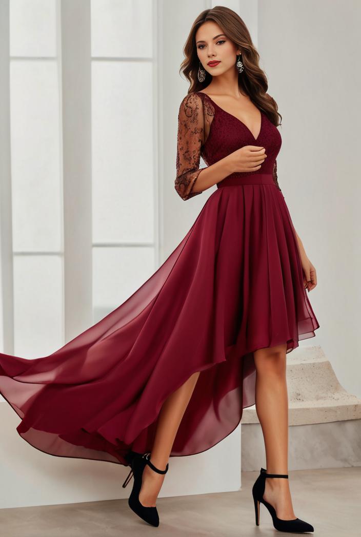 3 4 sleeve sheer sequin stripe high low hem evening dress 107648