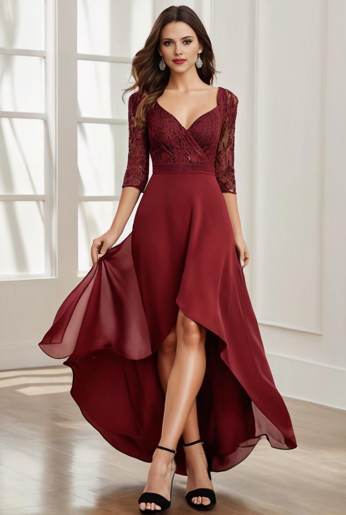 3 4 sleeve sheer sequin stripe high low hem evening dress 107651
