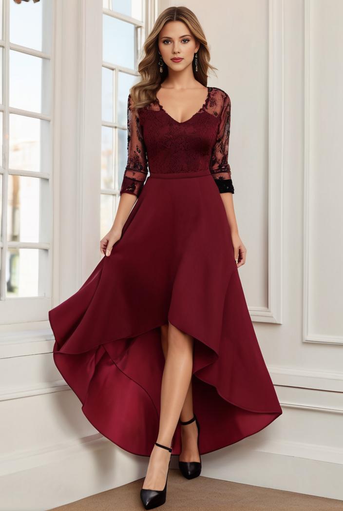3 4 sleeve sheer sequin stripe high low hem evening dress 107652