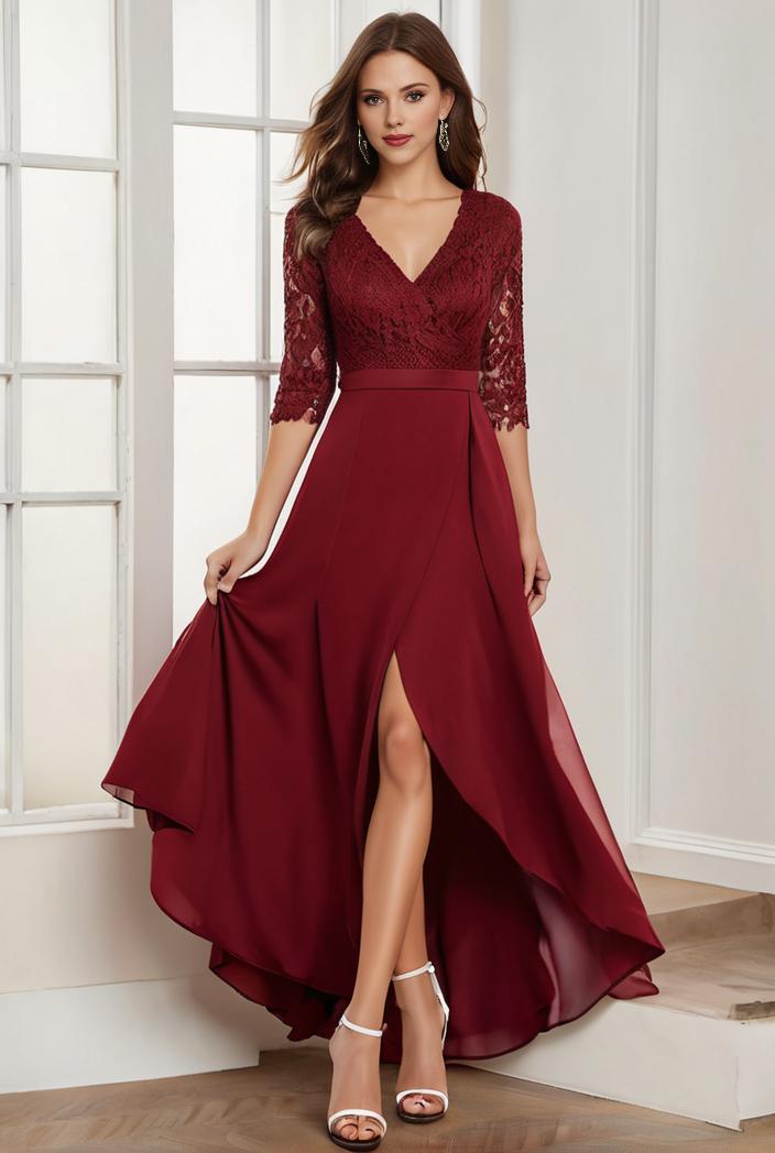 3 4 sleeve sheer sequin stripe high low hem evening dress 107656