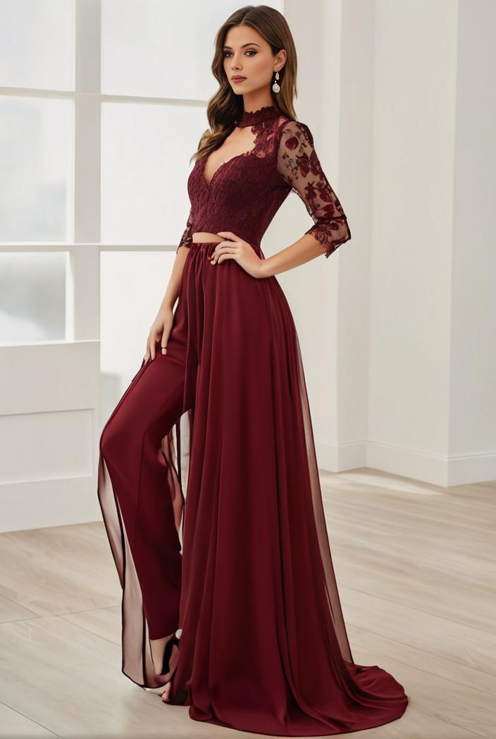 3 4 sleeve sheer sequin stripe high low hem evening dress 107657