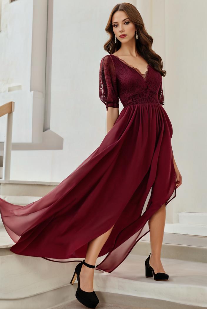 3 4 sleeve sheer sequin stripe high low hem evening dress 107668