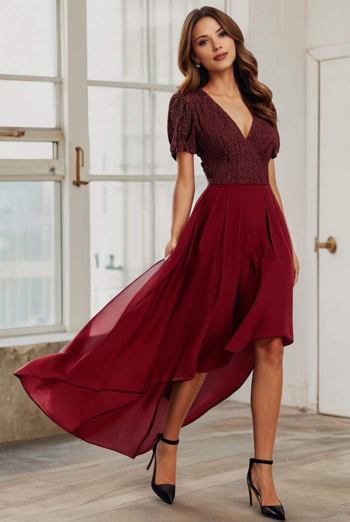 3 4 sleeve sheer sequin stripe high low hem evening dress 107669