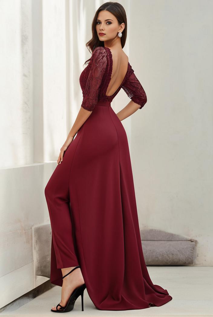 3 4 sleeve sheer sequin stripe high low hem evening dress 107674
