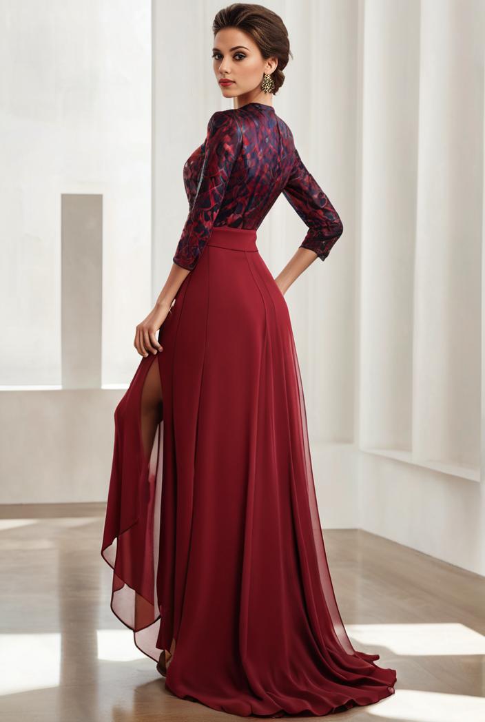 3 4 sleeve sheer sequin stripe high low hem evening dress 107675