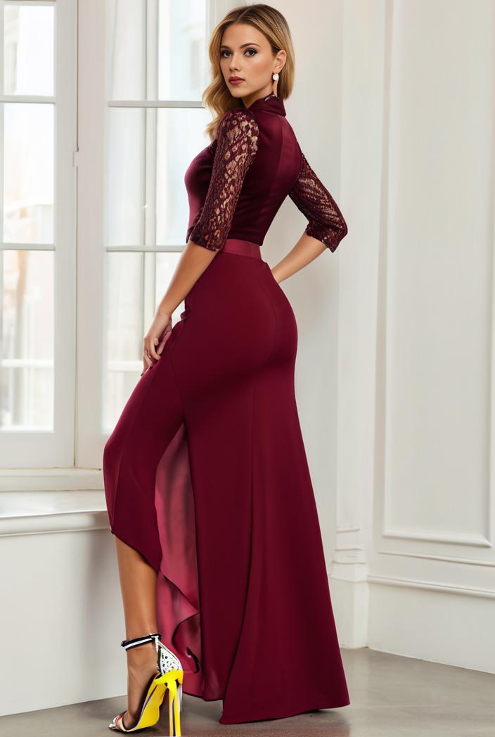 3 4 sleeve sheer sequin stripe high low hem evening dress 107676
